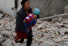 A mother running with her child