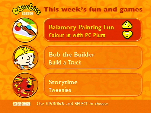 CBeebies homepage on Sky in 2002