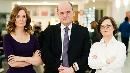 Wales referendum presenters L-R Betsan Powys, Vaughan Roderick and Felicity Evans