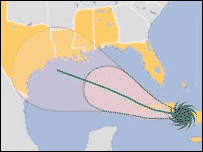 Mapa com a trajetória do Ike