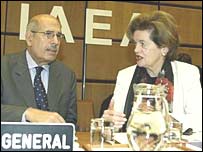 محمد البرادعی مديرکل آژانس و اينگريد هول رييس جلسه شورا 