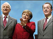 Stoiber, Merkelová, Müntefering