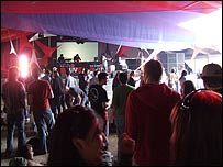 Inside the dance tent