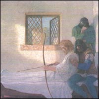 Artists impression of Robin Hood shooting his final arrow