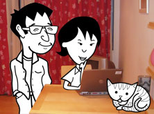 Khalid, Helen and Kitty looking at the computer