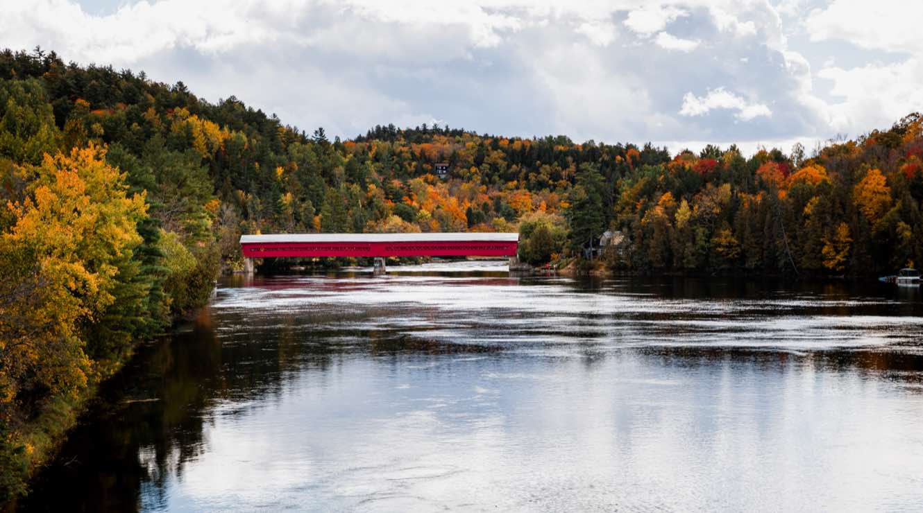 View of a bridge in the fall foliage